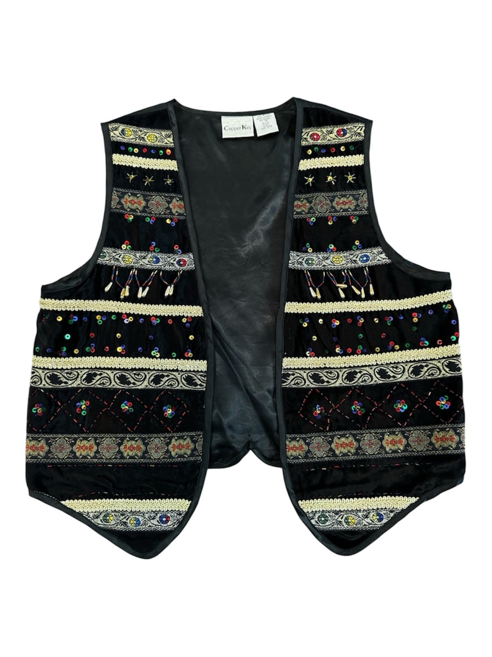 Vtg Copper Key Velvet Boho Fairy Whimsygoth Beaded Sequin Festival Vest Sz L/T